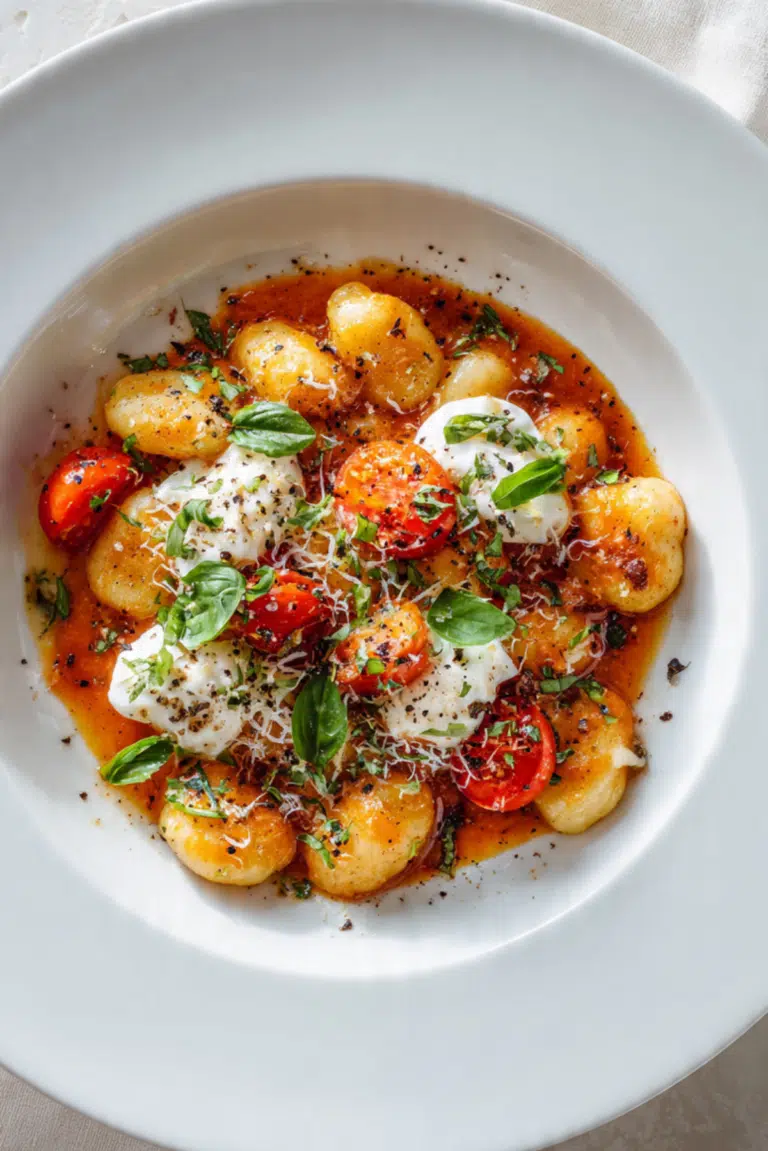 Burrata gnocchi with basil and tomato