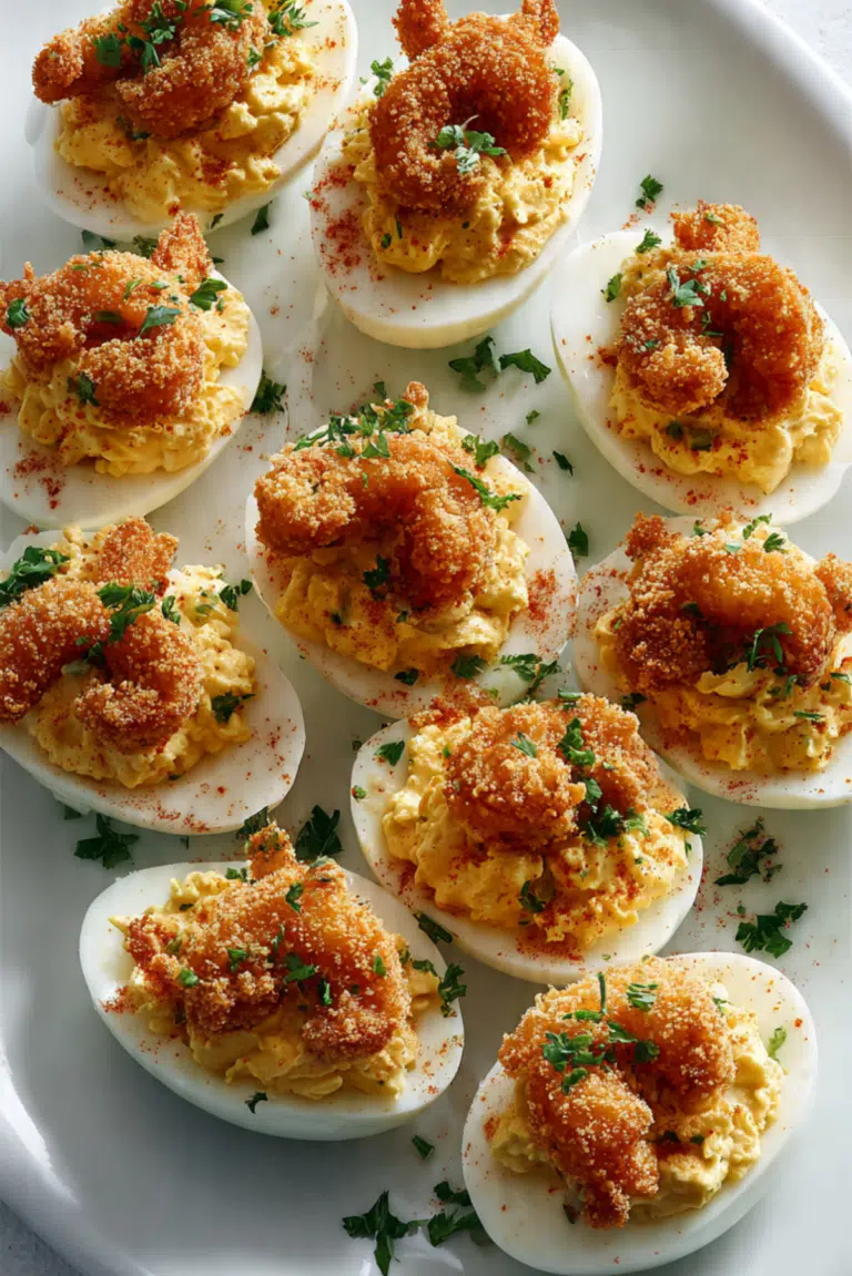 Cajun Deviled Eggs with Fried Shrimp
