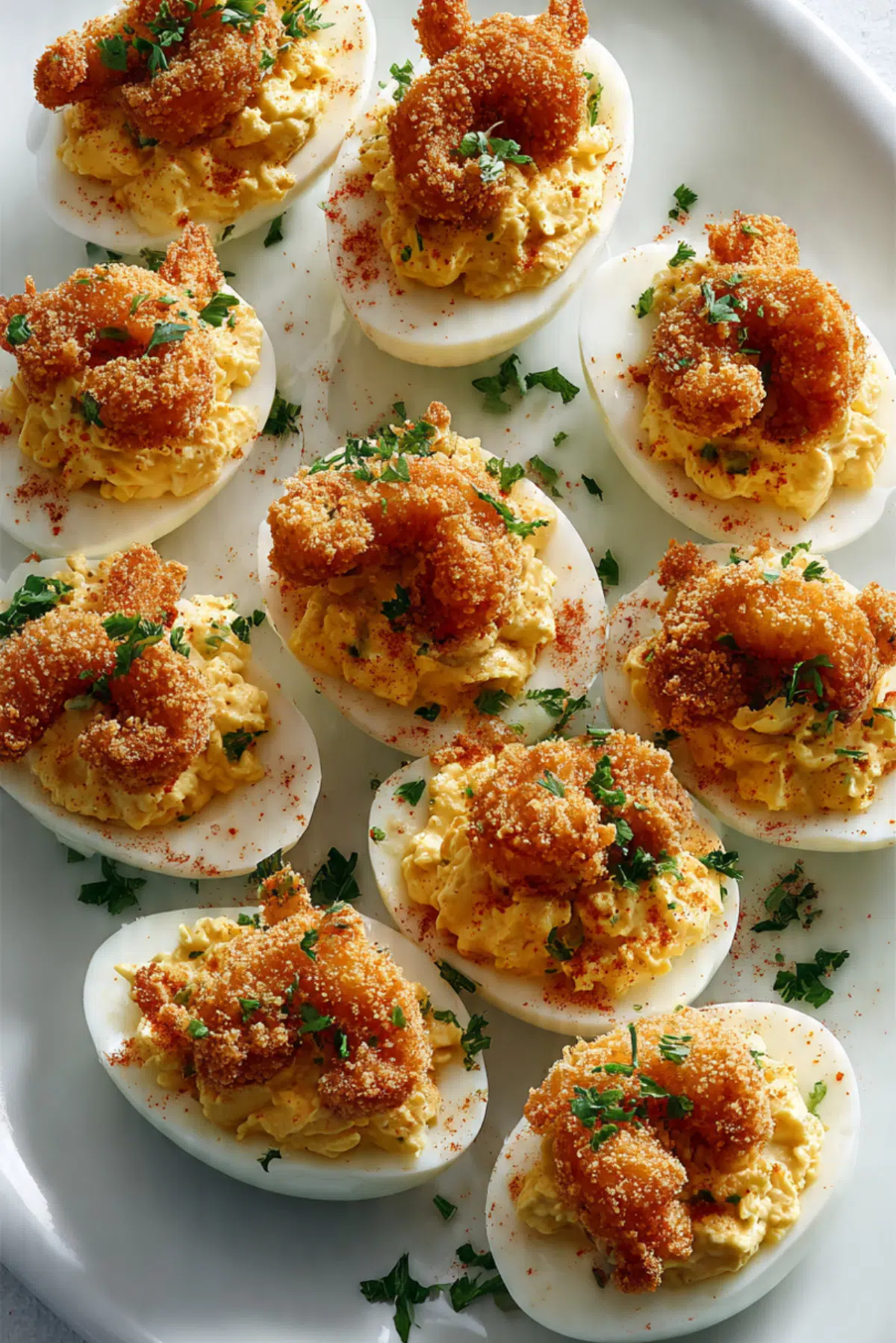 Cajun Deviled Eggs with Fried Shrimp