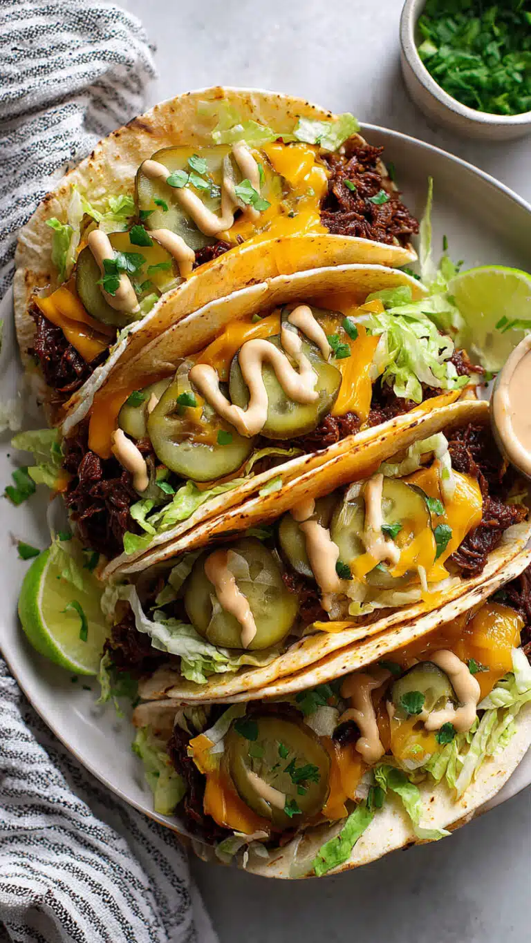 CARAMELISED ONION SMASHED BURGER TACOS