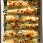 Cheesy Chicken Spinach Stuffed Crepes Bake