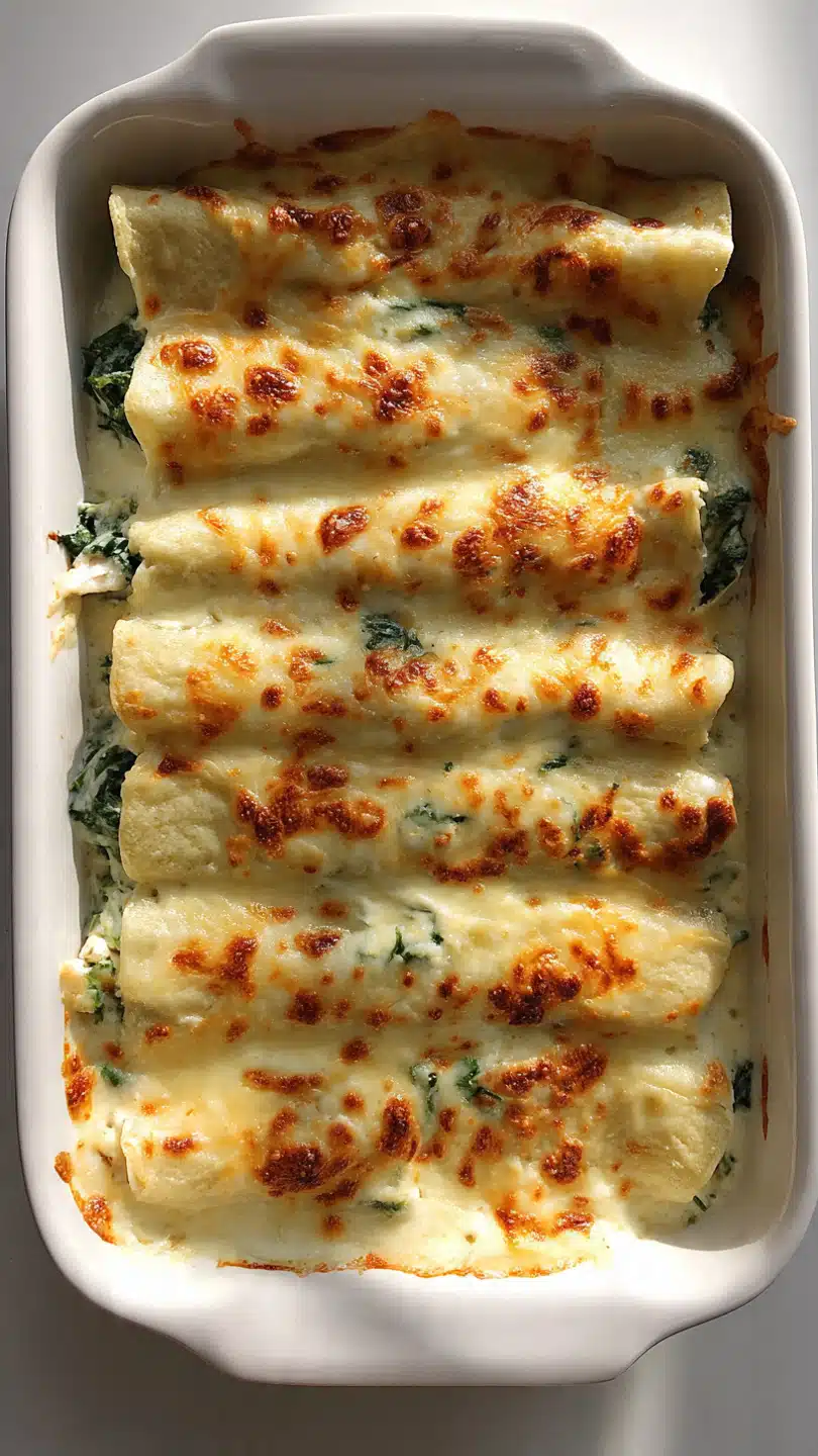 Cheesy Chicken Spinach Stuffed Crepes Bake