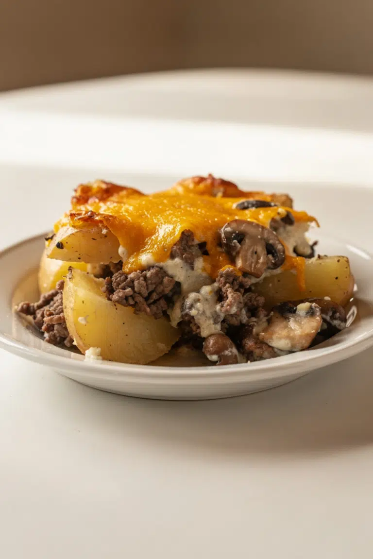 Crockpot Mushroom & Beef Potato Casserole