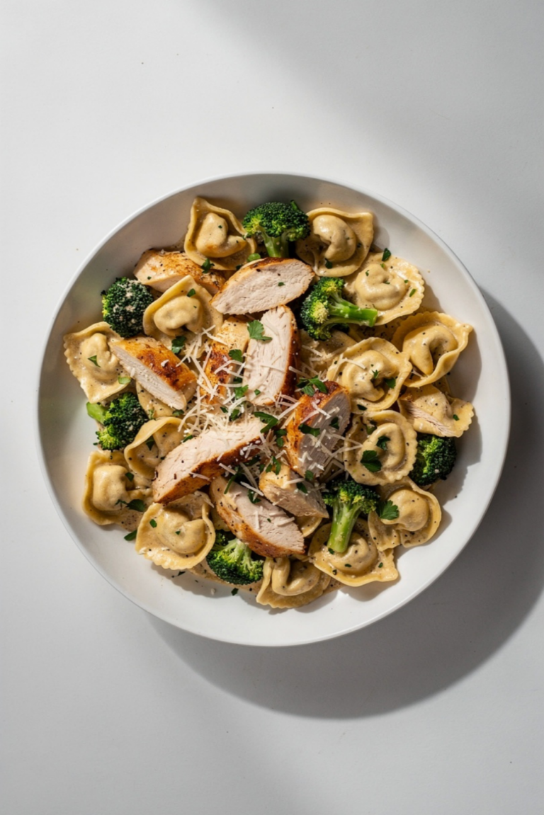 Creamy Garlic Parmesan Tortellini with Chicken & Broccoli Recipe
