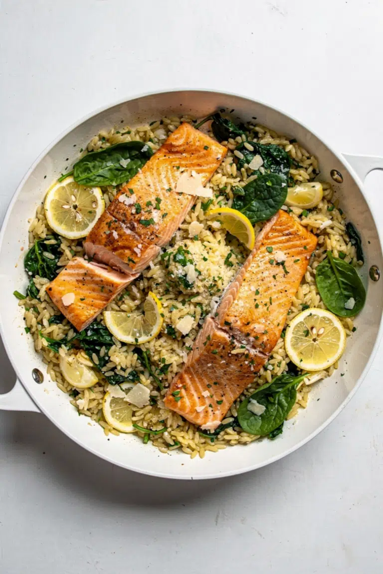 One Skillet Salmon with Lemon Orzo Recipe