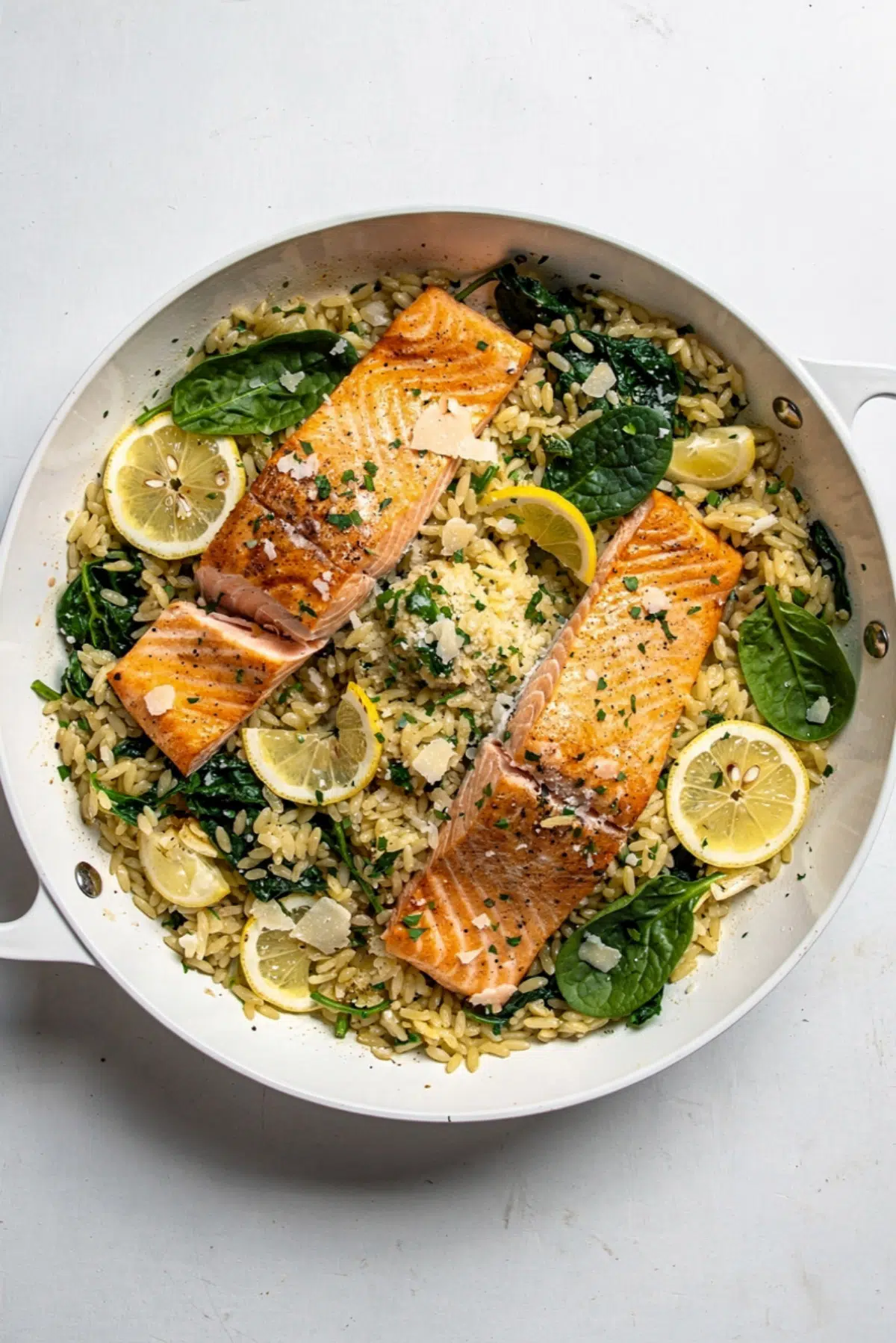 One Skillet Salmon with Lemon Orzo Recipe