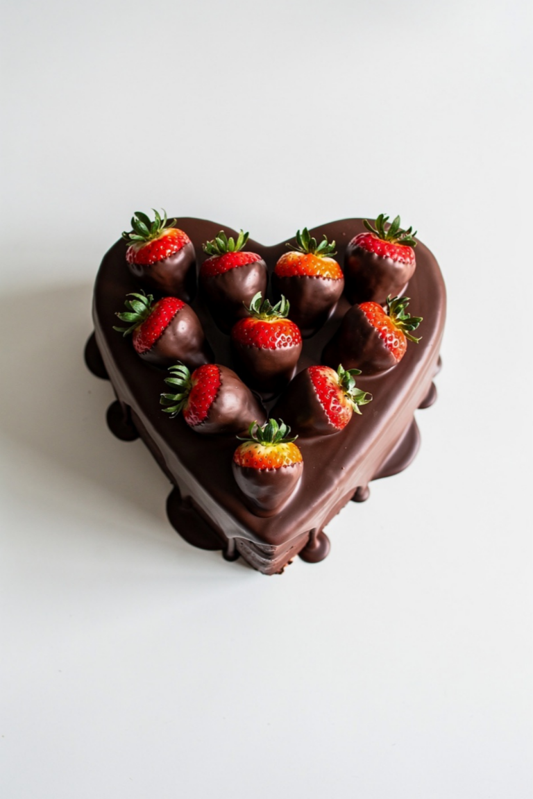 Chocolate Covered Strawberry Heart Cake