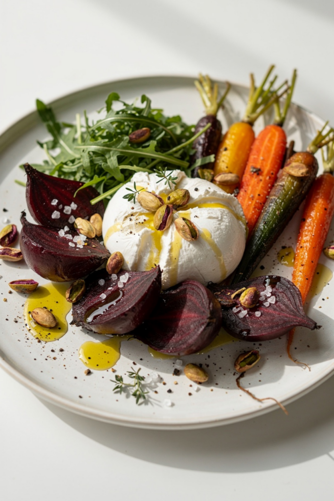 Roasted Beets and Carrots Salad with Burrata