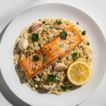 Creamy Garlic Orzo with Salmon